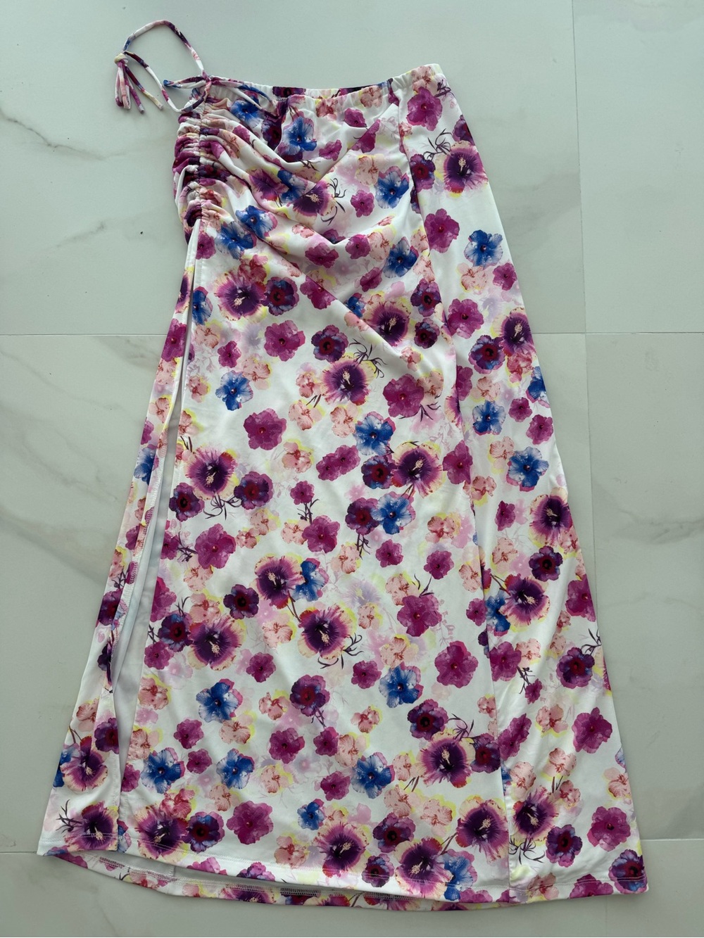 Bar III White Maxi Skirt with Pink & Blue Floral Print